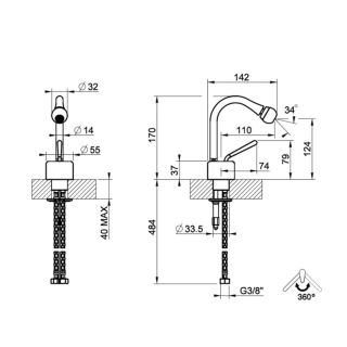 Смеситель для биде Gessi Goccia 33607.125 брашированная медь